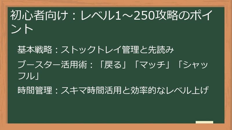 初心者向け：レベル1～250攻略のポイント
