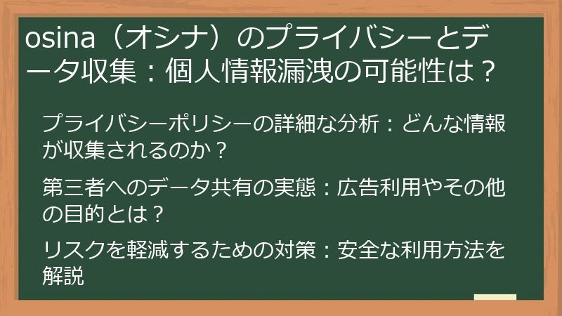 osina（オシナ）のプライバシーとデータ収集：個人情報漏洩の可能性は？