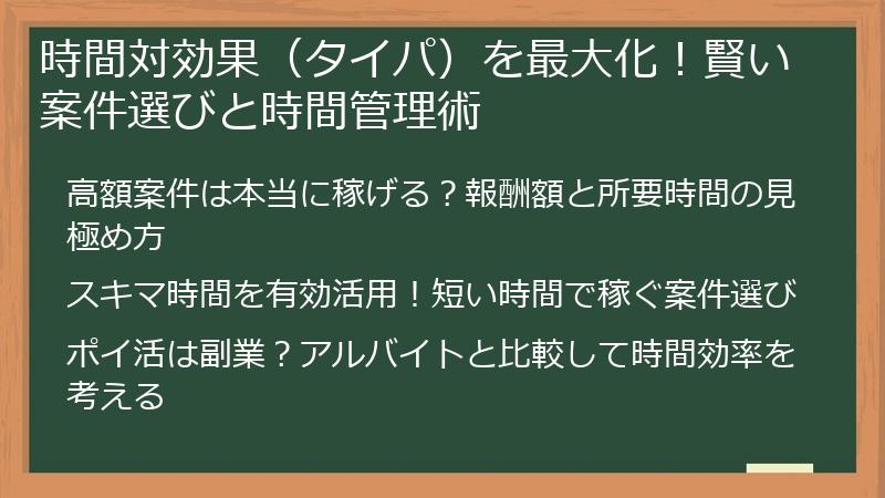 時間対効果（タイパ）を最大化！賢い案件選びと時間管理術