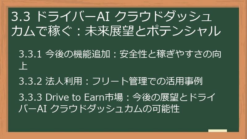 3.3 ドライバーAI クラウドダッシュカムで稼ぐ：未来展望とポテンシャル