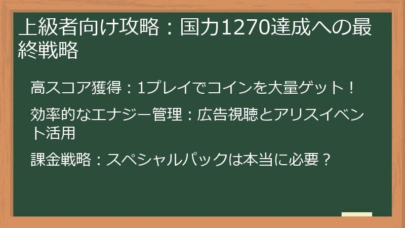 上級者向け攻略：国力1270達成への最終戦略
