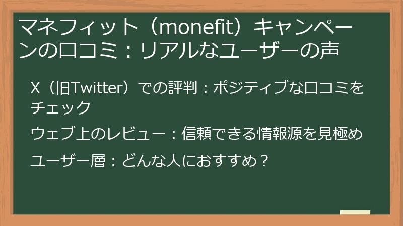 マネフィット（monefit）キャンペーンの口コミ：リアルなユーザーの声