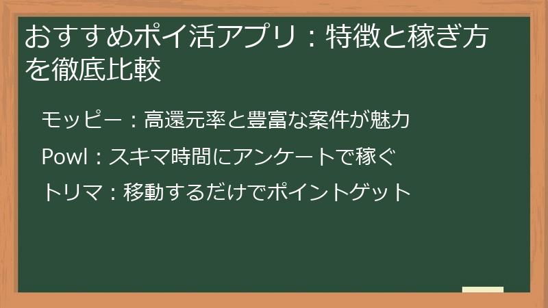 おすすめポイ活アプリ：特徴と稼ぎ方を徹底比較