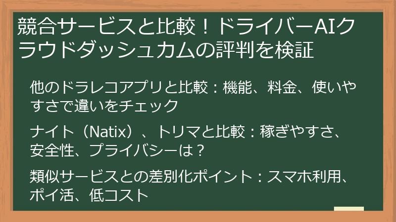 競合サービスと比較！ドライバーAIクラウドダッシュカムの評判を検証