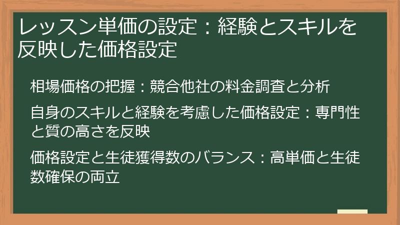 レッスン単価の設定：経験とスキルを反映した価格設定