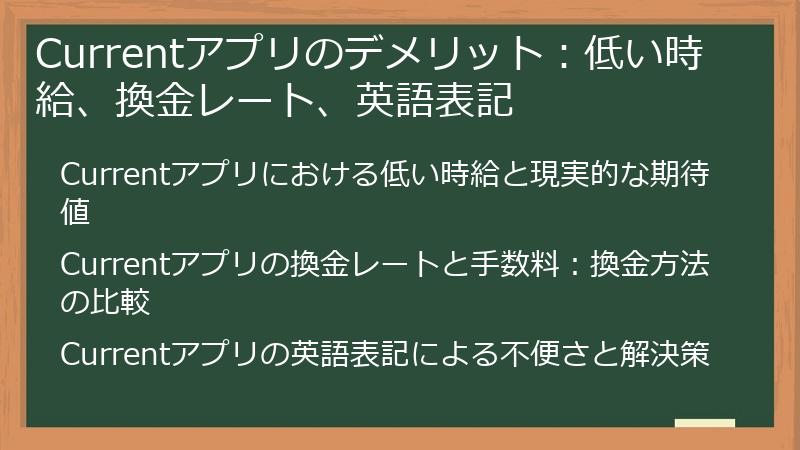 Currentアプリのデメリット：低い時給、換金レート、英語表記