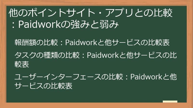 他のポイントサイト・アプリとの比較：Paidworkの強みと弱み