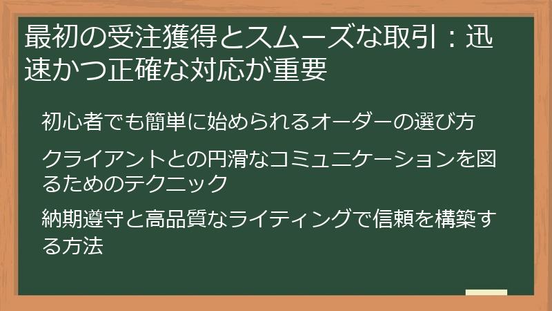 最初の受注獲得とスムーズな取引：迅速かつ正確な対応が重要