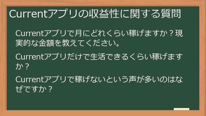 Currentアプリの収益性に関する質問