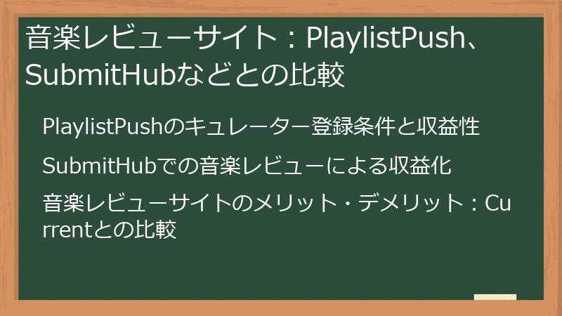 音楽レビューサイト：PlaylistPush、SubmitHubなどとの比較