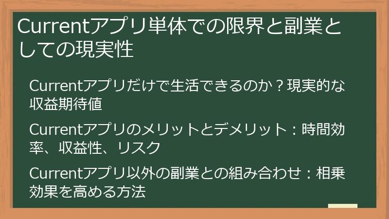 Currentアプリ単体での限界と副業としての現実性