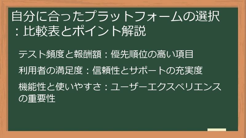 自分に合ったプラットフォームの選択：比較表とポイント解説