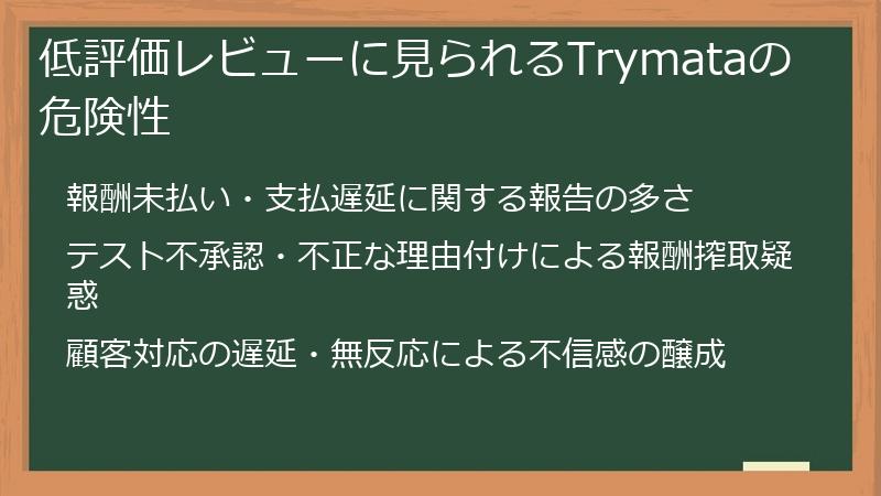 低評価レビューに見られるTrymataの危険性