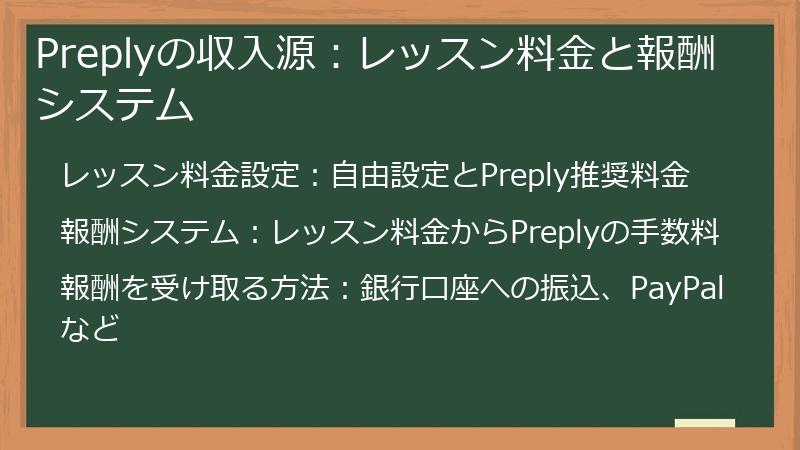 Preplyの収入源：レッスン料金と報酬システム