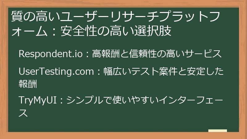 質の高いユーザーリサーチプラットフォーム：安全性の高い選択肢