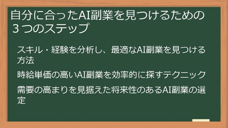 自分に合ったAI副業を見つけるための３つのステップ