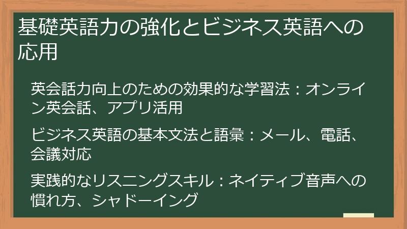 基礎英語力の強化とビジネス英語への応用