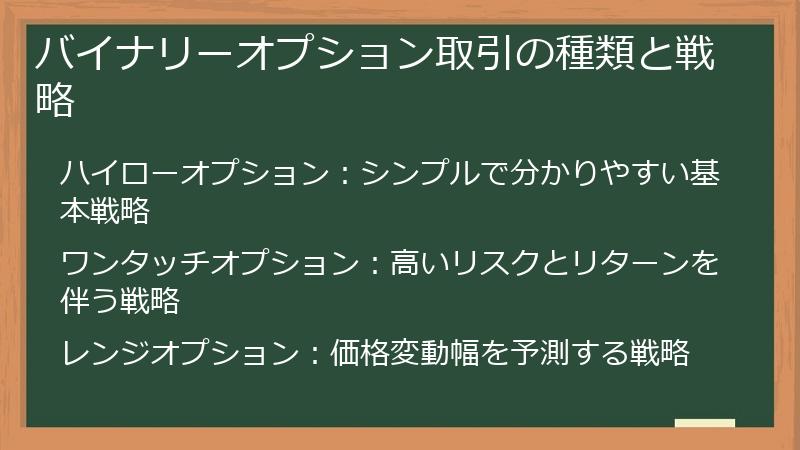 バイナリーオプション取引の種類と戦略