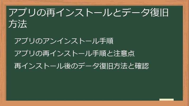 アプリの再インストールとデータ復旧方法