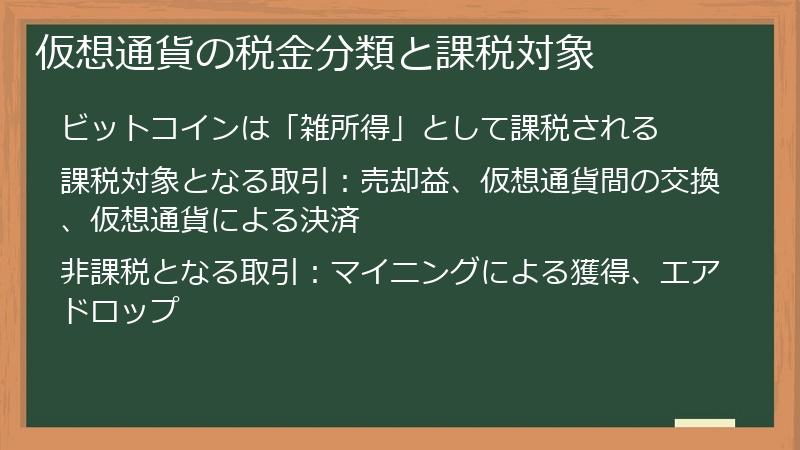 仮想通貨の税金分類と課税対象