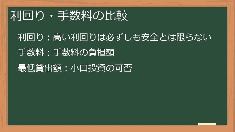 利回り・手数料の比較