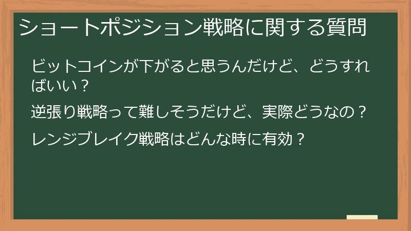 ショートポジション戦略に関する質問