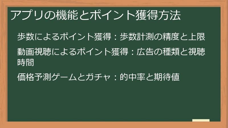 アプリの機能とポイント獲得方法