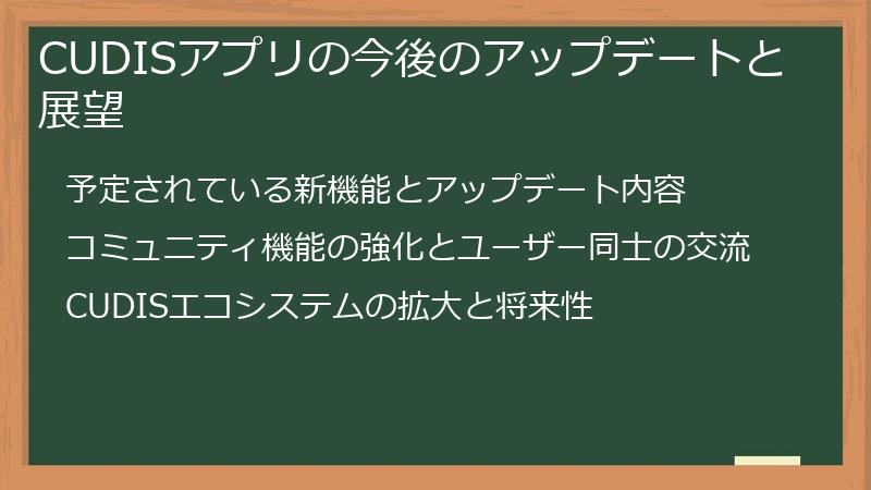 CUDISアプリの今後のアップデートと展望