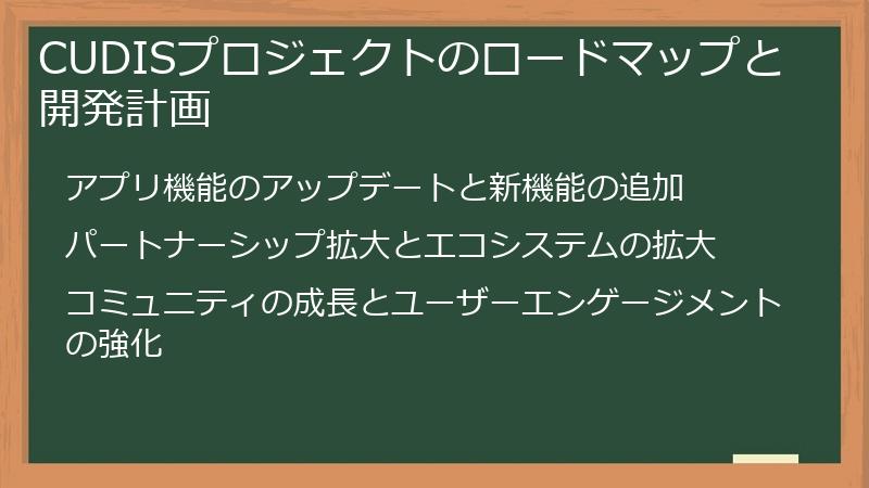 CUDISプロジェクトのロードマップと開発計画