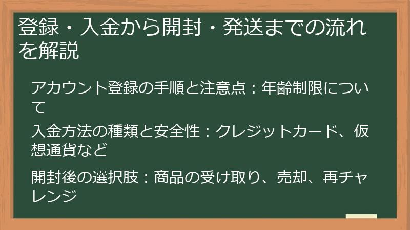 登録・入金から開封・発送までの流れを解説