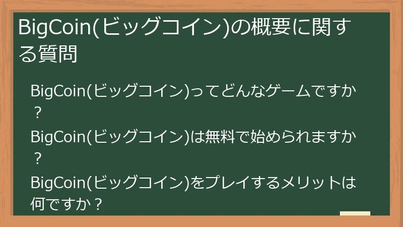 BigCoin(ビッグコイン)の概要に関する質問