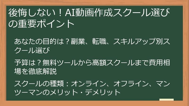 後悔しない！AI動画作成スクール選びの重要ポイント