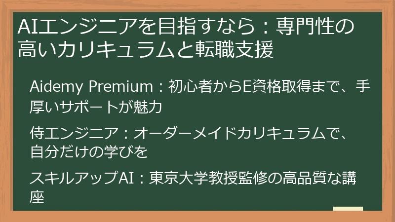 AIエンジニアを目指すなら：専門性の高いカリキュラムと転職支援