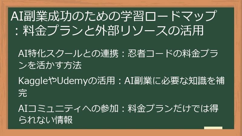 AI副業成功のための学習ロードマップ：料金プランと外部リソースの活用