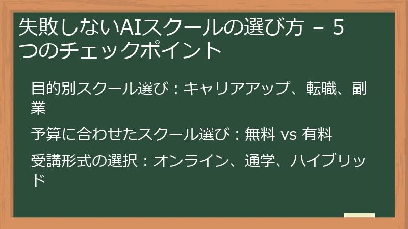 失敗しないAIスクールの選び方 – 5つのチェックポイント