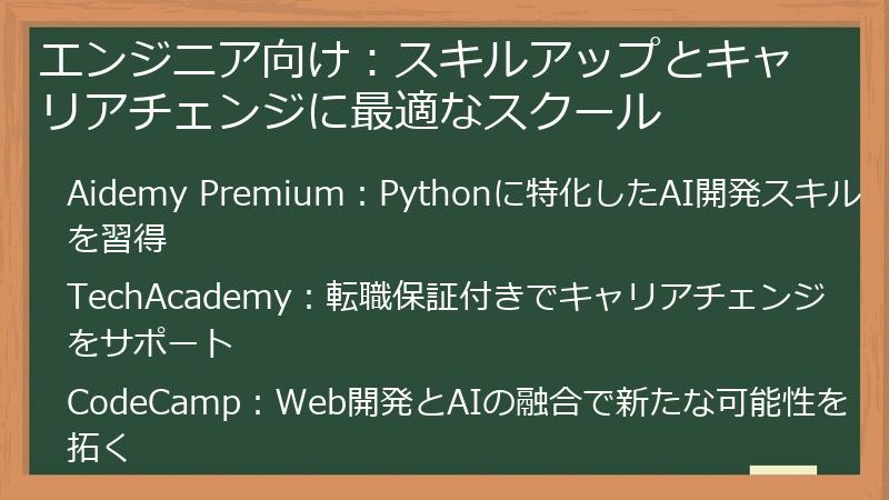 エンジニア向け：スキルアップとキャリアチェンジに最適なスクール