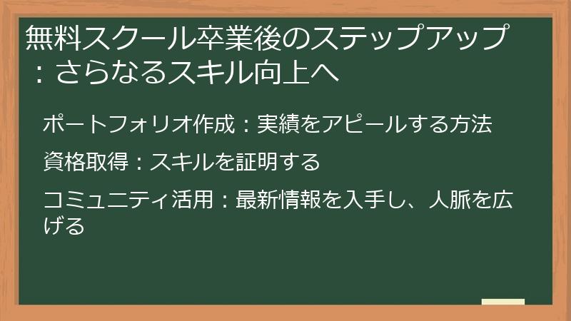 無料スクール卒業後のステップアップ：さらなるスキル向上へ
