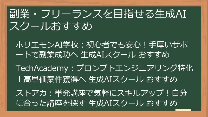 副業・フリーランスを目指せる生成AIスクールおすすめ
