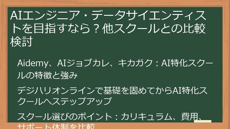 AIエンジニア・データサイエンティストを目指すなら？他スクールとの比較検討