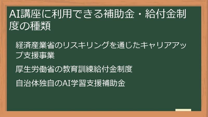 AI講座に利用できる補助金・給付金制度の種類