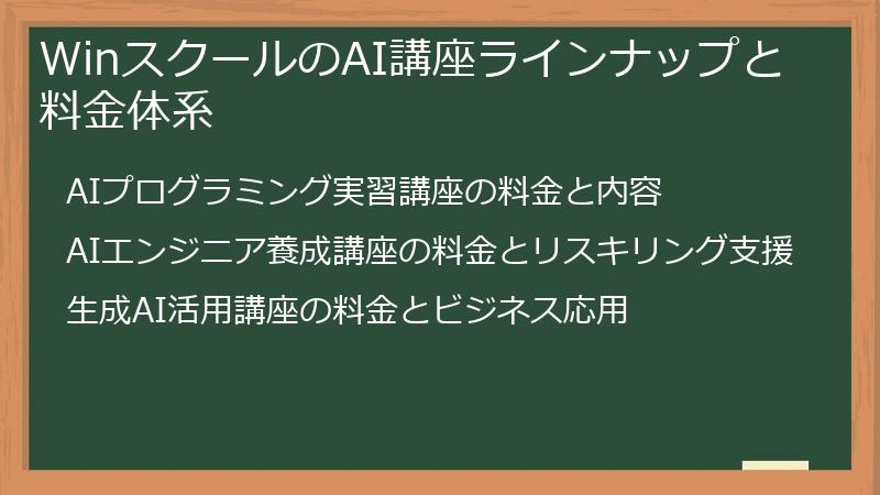 WinスクールのAI講座ラインナップと料金体系