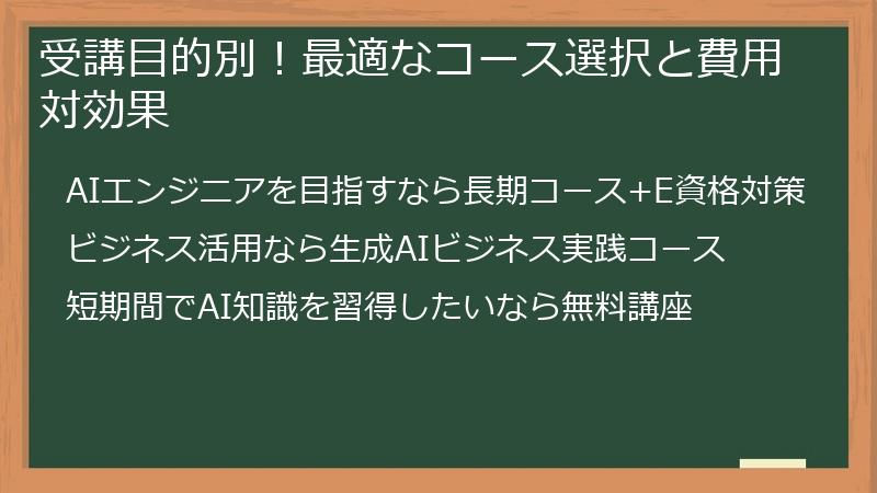 受講目的別！最適なコース選択と費用対効果