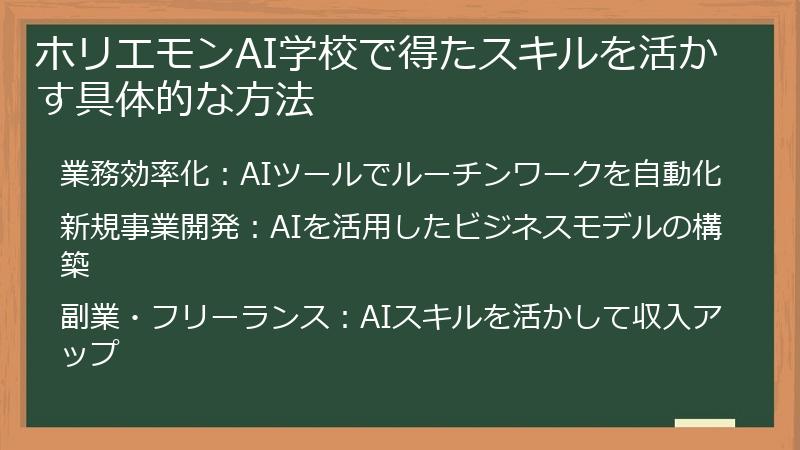 ホリエモンAI学校で得たスキルを活かす具体的な方法