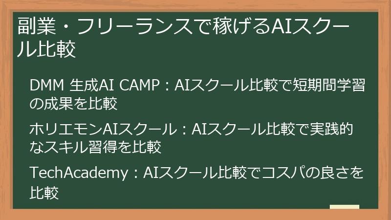 副業・フリーランスで稼げるAIスクール比較