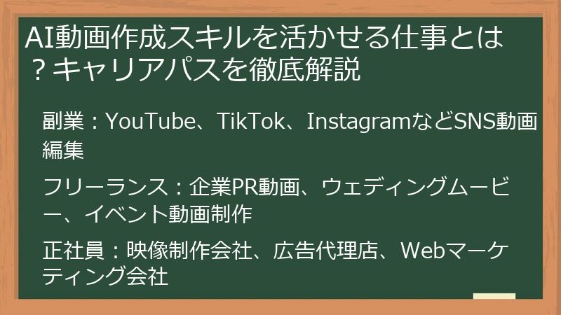 AI動画作成スキルを活かせる仕事とは？キャリアパスを徹底解説