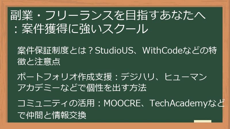 副業・フリーランスを目指すあなたへ：案件獲得に強いスクール