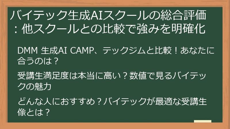 バイテック生成AIスクールの総合評価：他スクールとの比較で強みを明確化