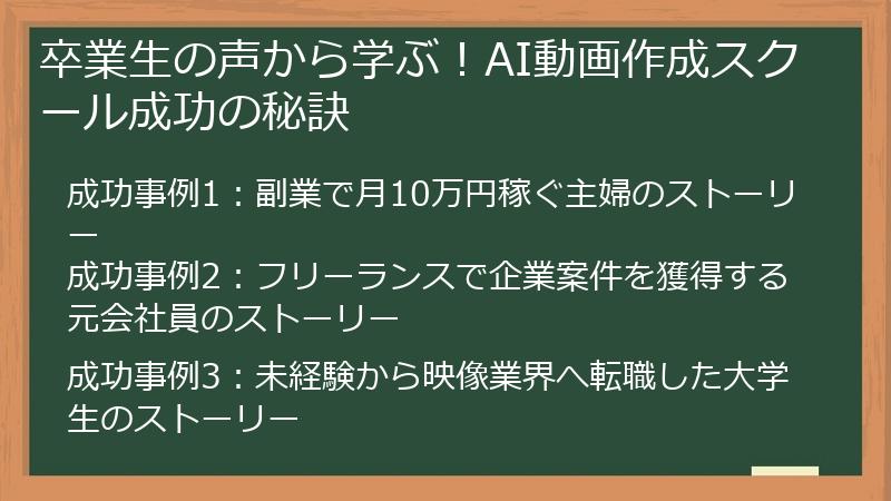 卒業生の声から学ぶ！AI動画作成スクール成功の秘訣