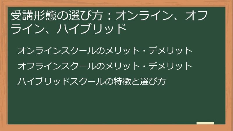 受講形態の選び方：オンライン、オフライン、ハイブリッド