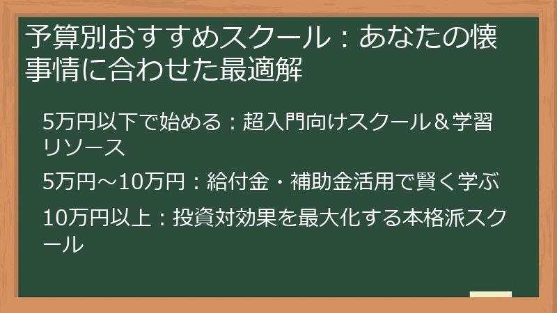 予算別おすすめスクール：あなたの懐事情に合わせた最適解